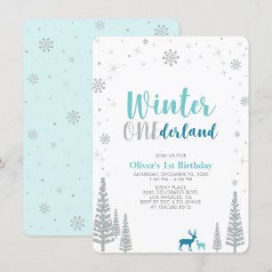 Silberner Winter Onederland Jungen 1. Geburtstagsf Einladung