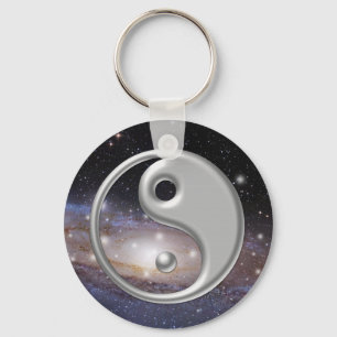 Silberner Ying Yang Galaxie-Raum Schlüsselanhänger