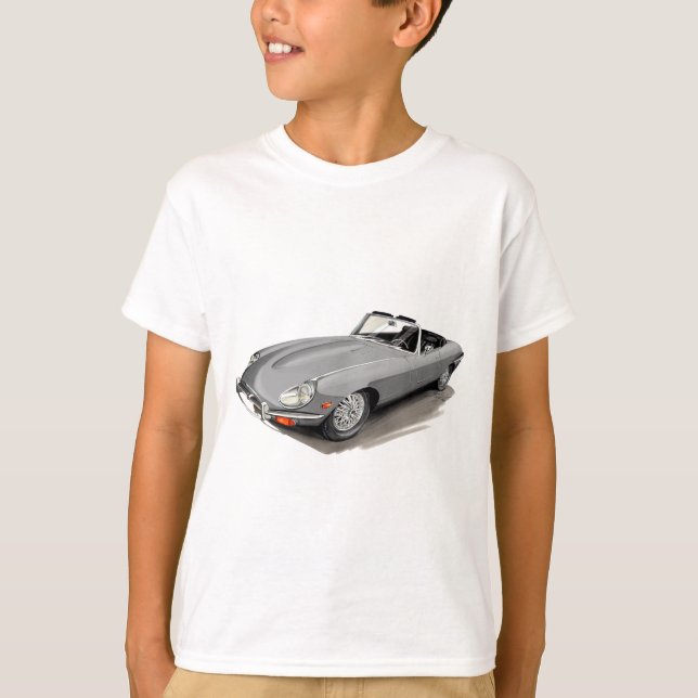 Silbernes Auto Jaguars XKE T-Shirt (Vorderseite)