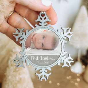 Silbernes Baby Erstes Weihnachten Schneeflocken-Fo Schneeflocken Zinn-Ornament