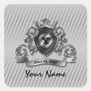 Silbernes benutzerdefiniertes elegantes Monogramm- Quadratischer Aufkleber