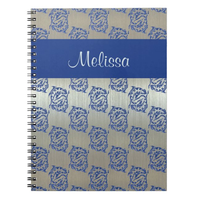 Silbernes blaues Fisch-Fisch-Muster Notizblock (Vorderseite)