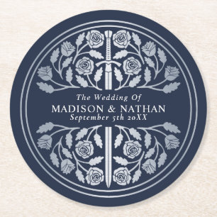 Silbernes blaues königliches mittelalterliches Sch Runder Pappuntersetzer