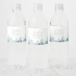 Silbernes & Blaues Winter Wonderland 1. Geburtstag Wasserflaschenetikett