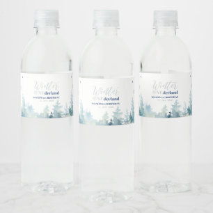 Silbernes & Blaues Winter-Wunderland 1. Geburtstag Wasserflaschenetikett