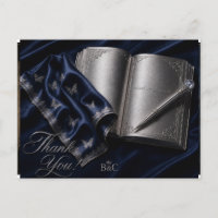 Silbernes Buch & Stift Danke Postkarte | Literaris