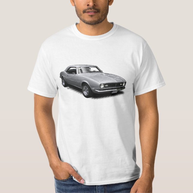 Silbernes Camaro auf weißem T - Shirt (Vorderseite)