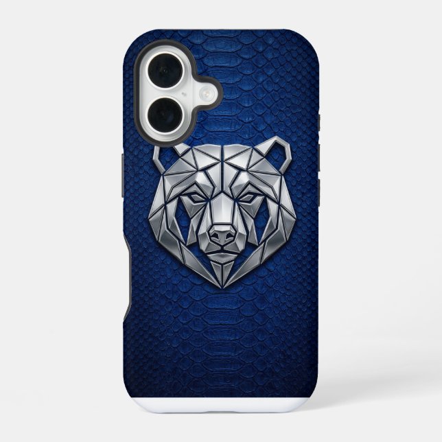 Silbernes Chrome Geometrisches Bär Blau Python iPh iPhone 16 Hülle (Rückseite)