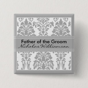 Silbernes Damast-Brautparty - Vater des Bräutigams Button