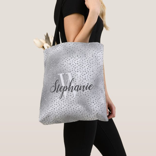 Silbernes Diamant-Glitter-Konfetti-Muster-Monogram (Von Nahem)