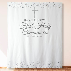 Silbernes Erstkommunion-Foto-Hintergrundbild Wandteppich