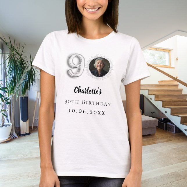 Silbernes Foto zum 90. Geburtstag T-Shirt (Von Creator hochgeladen)