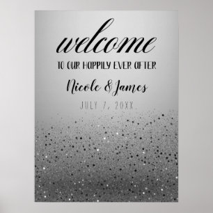 Silbernes funkelndes Glitter-Hochzeits-Willkommens Poster