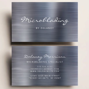 Silbernes, gebürstetes Metall-Schrift-Microblading Visitenkarte