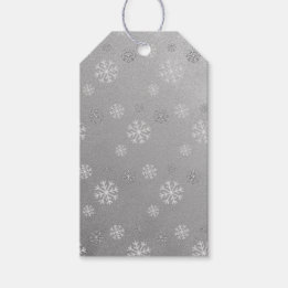 Silbernes Geschenk-Tag mit Schneefall Geschenkanhänger
