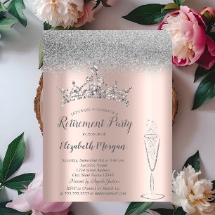 Silbernes Glitter-Diadem Glas Roségold Ruhestand Einladung
