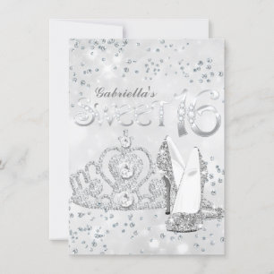 Silbernes Glitter-Diadem und Absätze Sweet 16 Einl Einladung