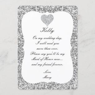 Silbernes Glitter-Diamant-Herz Ehrenjungfer Karte