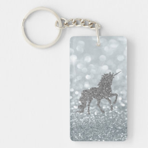 Silbernes Glitter Einhorn Bokeh Schlüsselanhänger