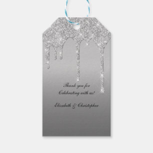 Silbernes Glitter-Hochzeitsgeschenk-Tag mit Tropfe Geschenkanhänger