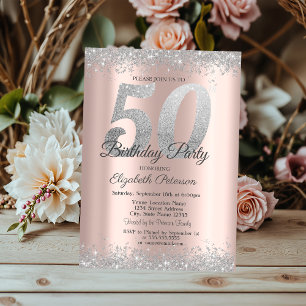 Silbernes Glitter-Konfetti Roségold 50. Geburtstag Einladung