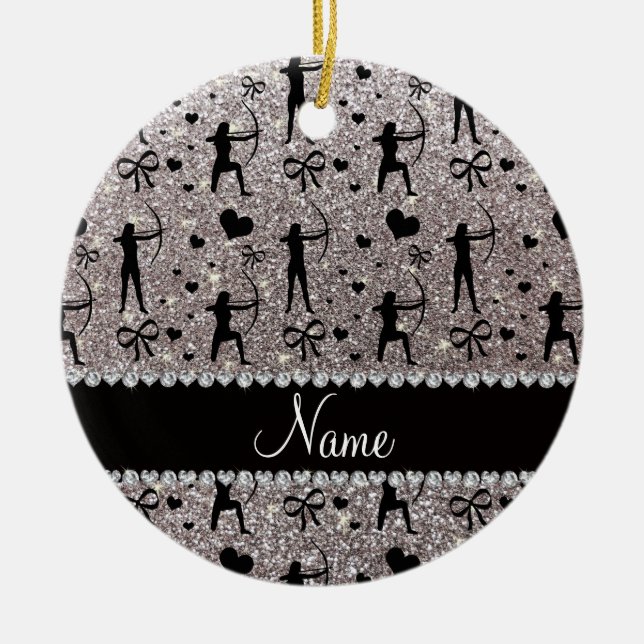 Silbernes Glitterbogenschießen des individuellen Keramik Ornament (Vorne)