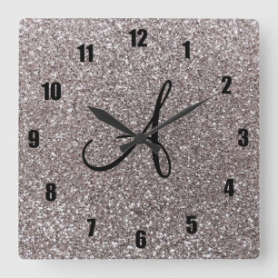 Silbernes Glittermonogramm Quadratische Wanduhr