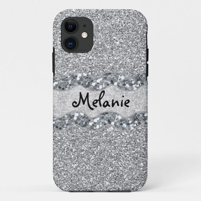 Silbernes Glitzer Bric Brac Monogramm Case-Mate iPhone Hülle (Rückseite)
