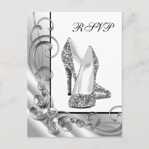 Silbernes Glitzer-hohe Fersen-Schuh UAWG Einladungspostkarte