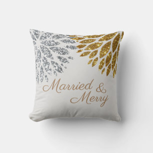 Silbernes Gold Glitter Verheiratet Frohe Weihnacht Kissen