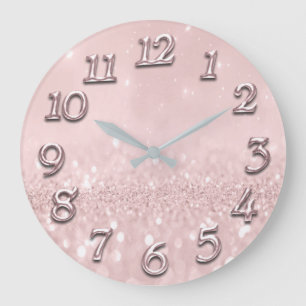 Silbernes Grau-Glitzer-minimale rosa Rose Große Wanduhr