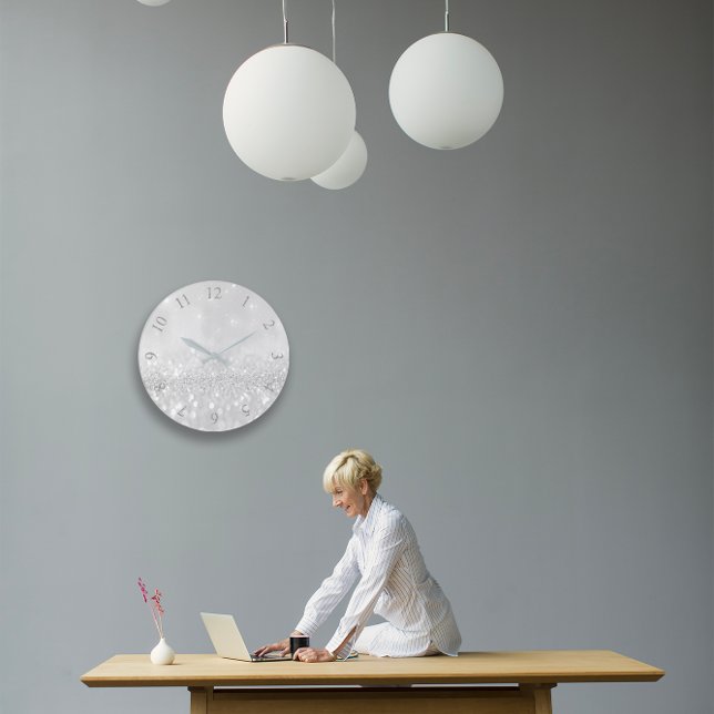 Silbernes Grau-Glitzer-minimales metallisches Große Wanduhr (Silver Gray Glitter Minimal Metallic Monochromatic Large Clock)