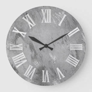 Silbernes Grau-graue silberne römische Zahlen Große Wanduhr