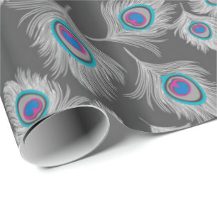 Silbernes Grau/grauer Pfau versieht auf Graphit Geschenkpapier
