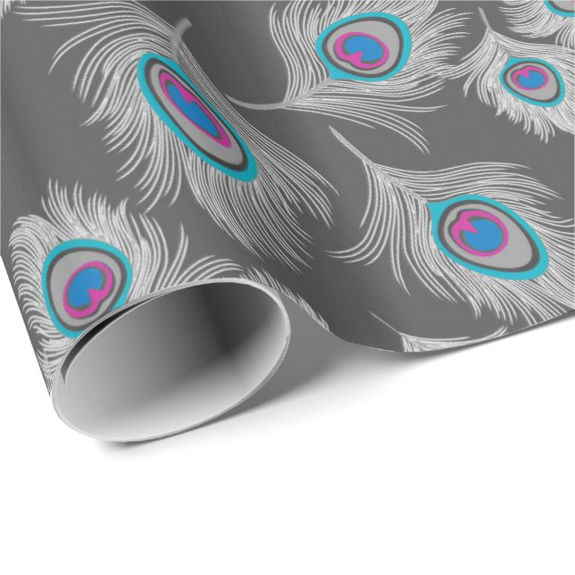 Silbernes Grau/grauer Pfau versieht auf Graphit Geschenkpapier (Rolleneckpunkt)
