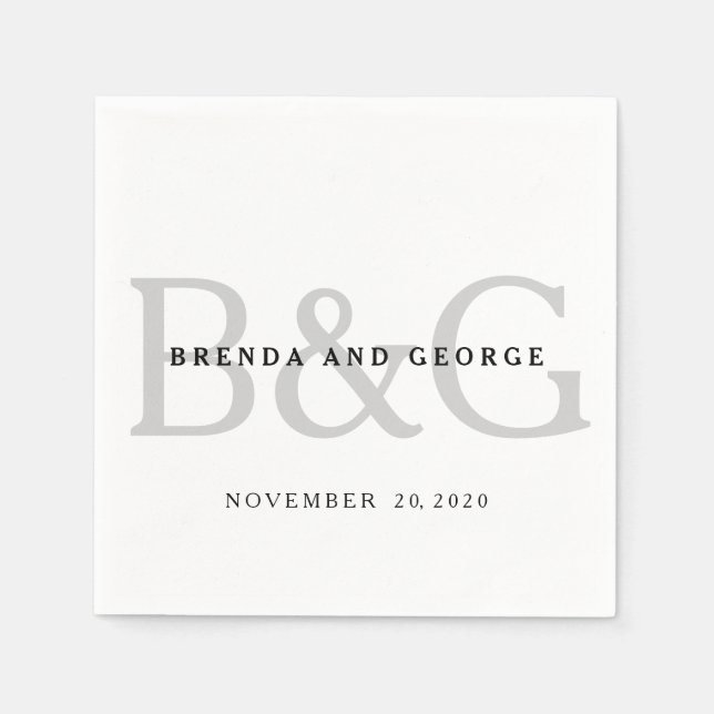 Silbernes Grau-Monogramm-Wedding Papierservietten (Vorderseite)