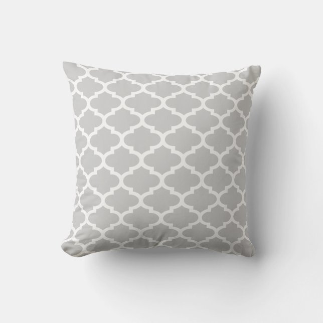 Silbernes Grau quatrefoil Muster Kissen (Vorderseite)