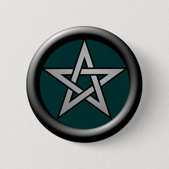 Silbernes GrauPentagram auf Drk Grün Button (Vorderseite)