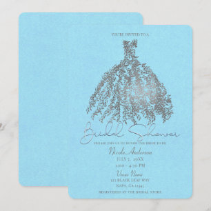 Silbernes & Hellblaues Botanisches Brautkleid für Einladung