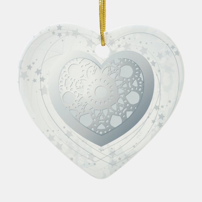 Silbernes Herz, Schmuckstück Keramik Ornament (Vorne)