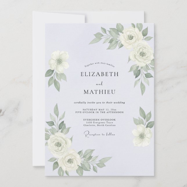 Silbernes Immergrün-Laub-Eukalyptus-Hochzeit Einladung (Vorderseite)