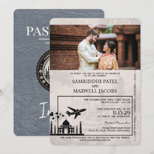 Silbernes indisches Reisepass-Hochzeitseinladung Einladung