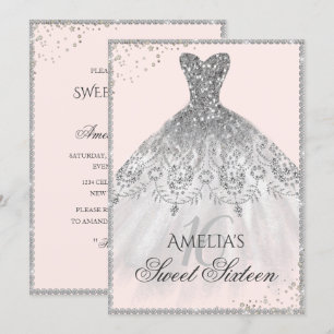 Silbernes Kleid Funkeln 16. Sweet Sixteen Einladun Einladung