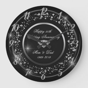 Silbernes Konfetti, Diamantene 50. Hochzeitstag-Uh Große Wanduhr