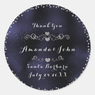 Silbernes Konfetti Glitter Danke Blau Navy Runder Aufkleber