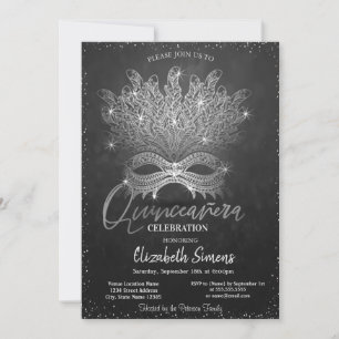 Silbernes Konfetti-Maskenbild Dark Quinceañera Einladung