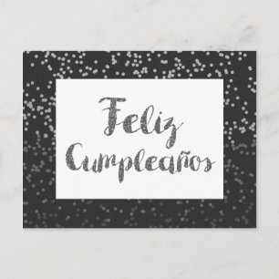 Silbernes Konfetti und Glitter Feliz Cumpleanos Postkarte
