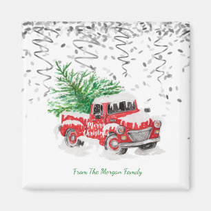 Silbernes Konfetti, Weihnachtsroter LKW Tannenbaum Magnet