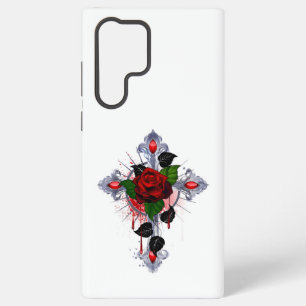 Silbernes Kreuz mit einer roten Rose Samsung Galaxy Hülle