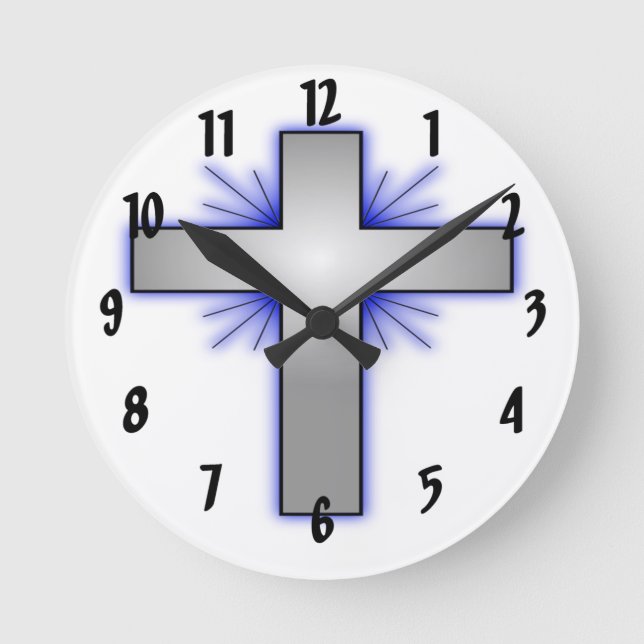Silbernes Kreuz Runde Wanduhr (Vorderseite)